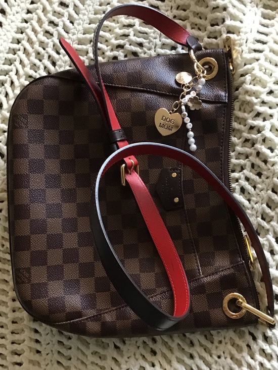 Handbags - Designer-Style Brown Checkered Crossbody Bag with Red Trim